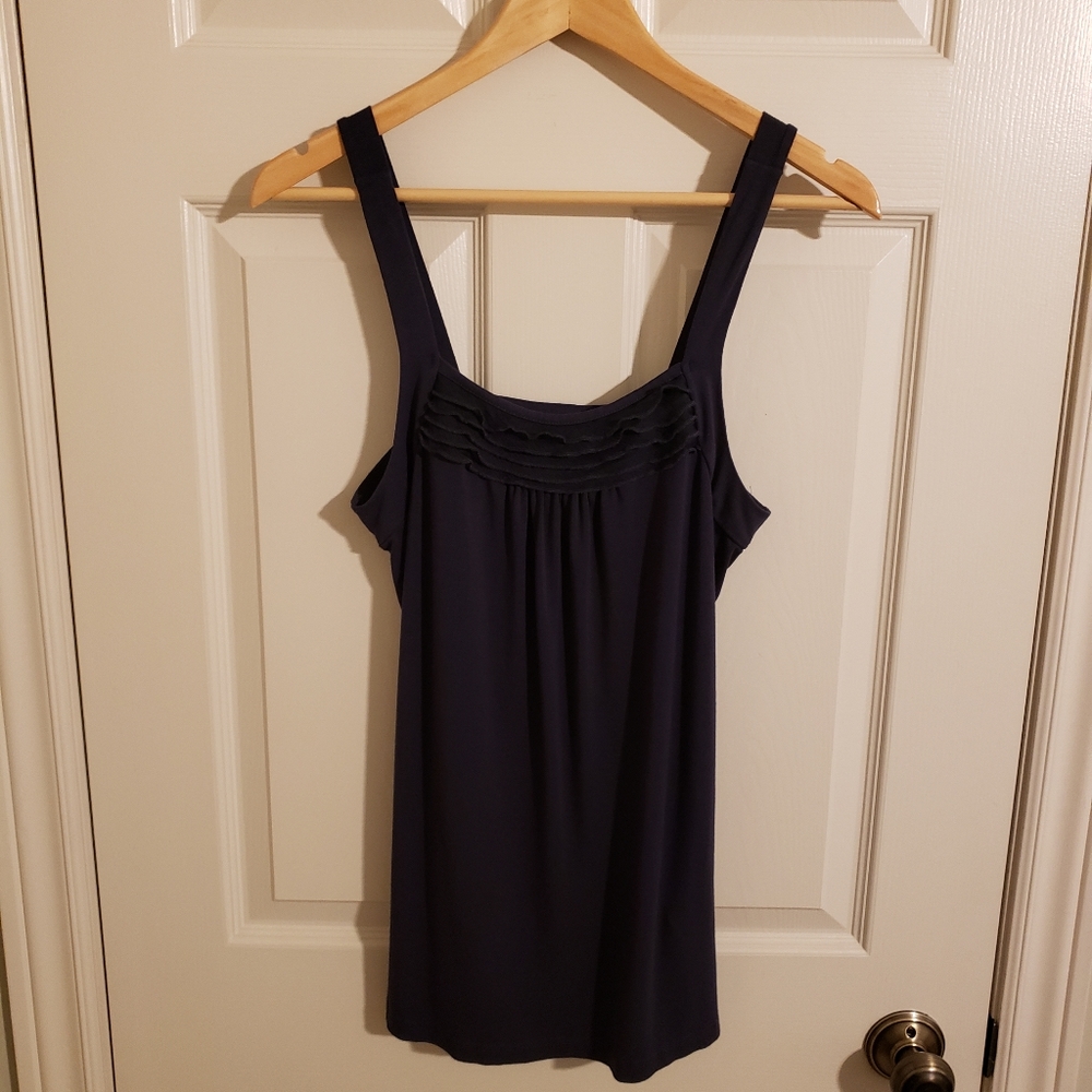 2/$20 Reitmans Navy Long Tank with Ruffle Detail Size Small